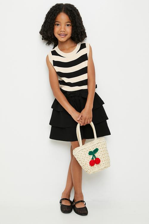 Awning striped lightweight knit vest - black/beige