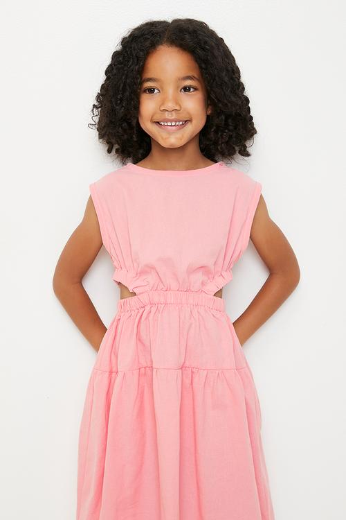 Side cut-out blouson dress - pink fraud