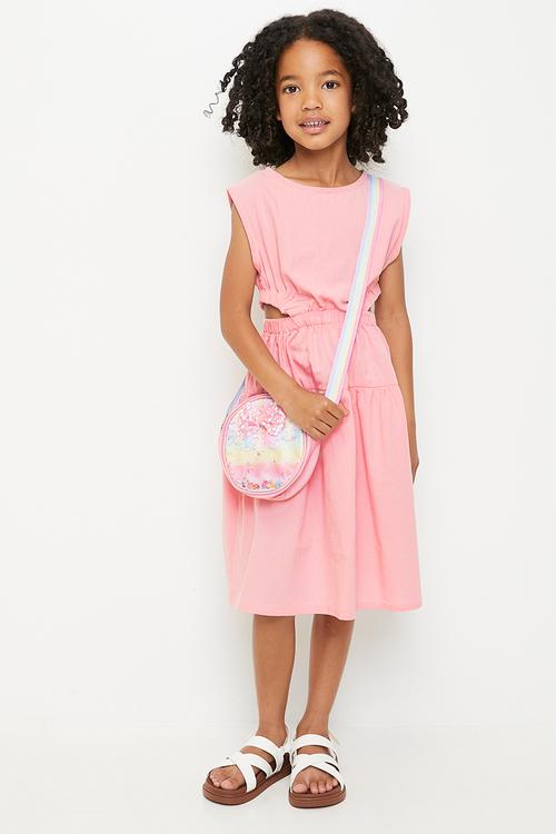 Side cut-out blouson dress - pink fraud