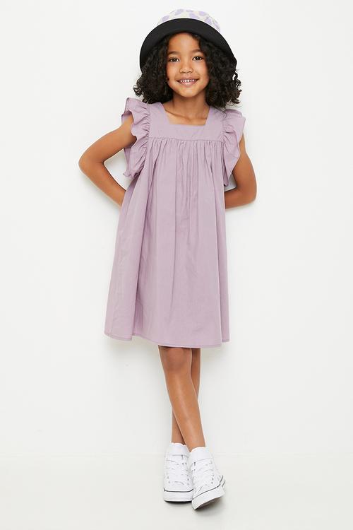 Babydoll dress with ruffle sleeves - pale purple