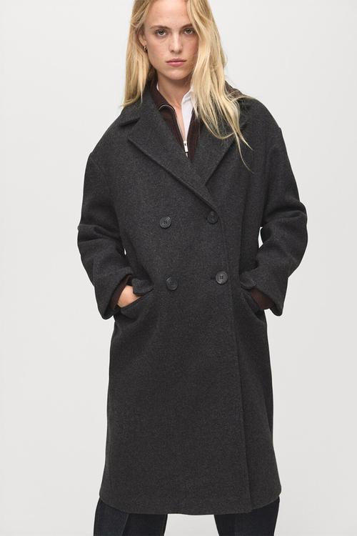 Ladies Long Length Double Breasted Jacket - Black
