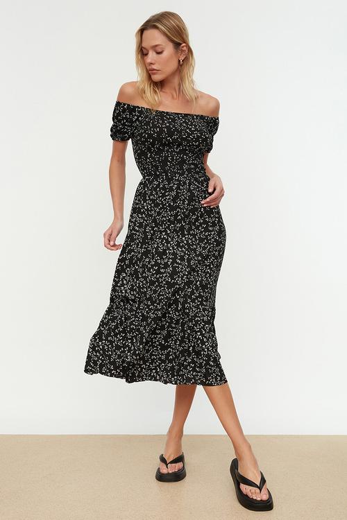 Midi Aline Knit Dress - Floral Black