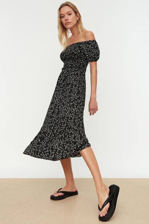 Midi Aline Knit Dress - Floral Black