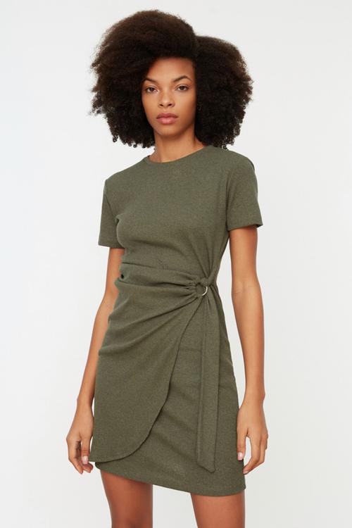 Mini Straight Cut Knitwear Dress - Khaki