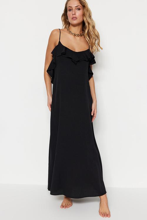 Maxi Woven Sleeveless A line Dress - Black