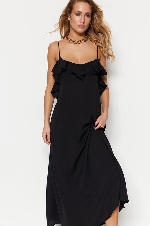 Maxi Woven Sleeveless A line Dress - Black