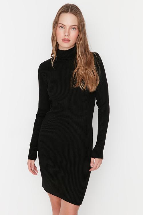 Mini Knit bodycon High Neck Dress - Black