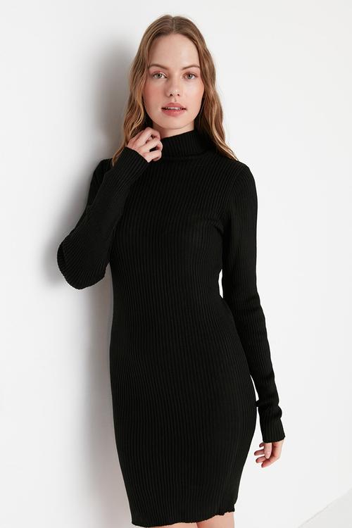 Mini Knit bodycon High Neck Dress - Black