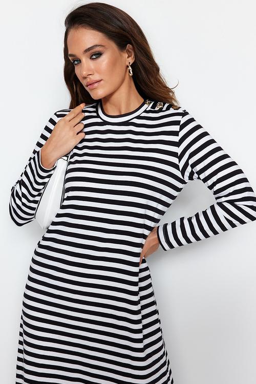 Maxi Striped Knit Dress - Black