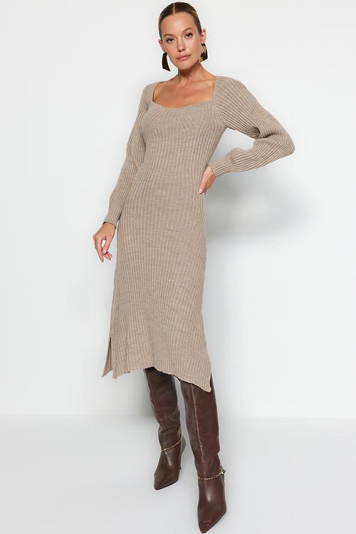 Midi Knitwear A line Dress - Beige