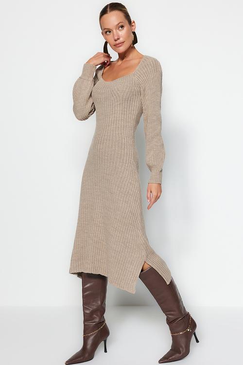 Midi Knitwear A line Dress - Beige