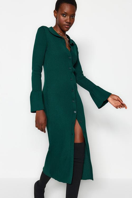 Midi Straight Cut Knitwear Dress - Emerald Green