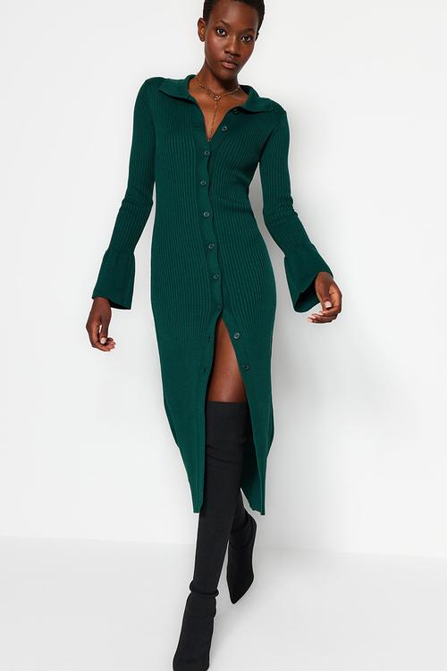 Midi Straight Cut Knitwear Dress - Emerald Green
