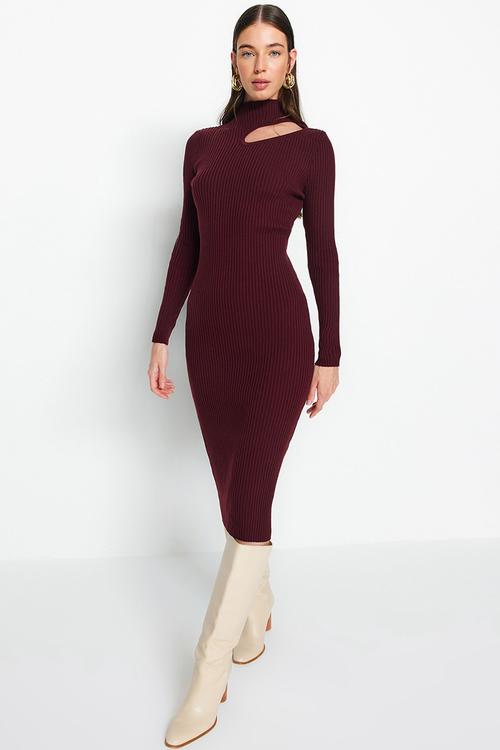 Midi Straight Cut Knitwear Dress - Plum