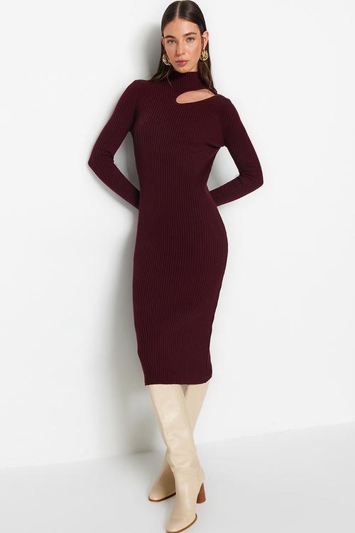 Midi Straight Cut Knitwear Dress - Plum