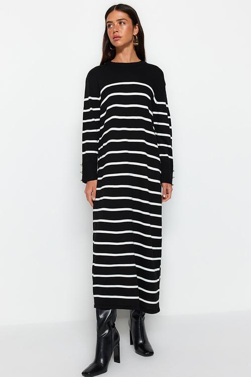 Maxi Aline Striped Knitwear Dress - Black