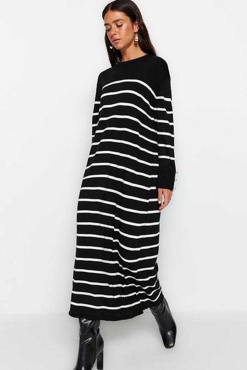 Maxi Aline Striped Knitwear Dress - Black