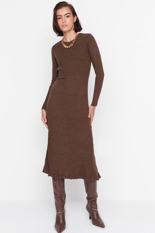 Midi Knit Dress - Brown