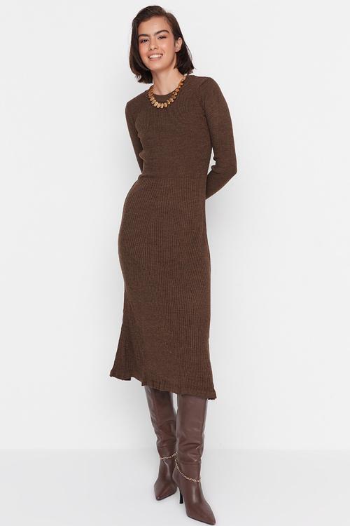 Midi Knit Dress - Brown