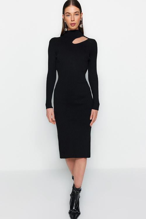 Midi Straight Cut Knitwear Dress - Black