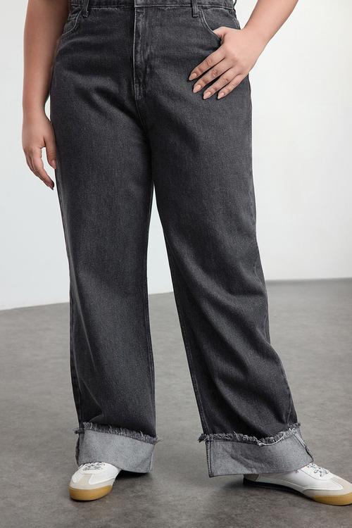Plus size high waist wide leg jeans - gray