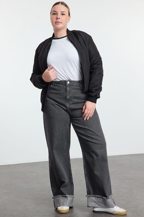 Plus size high waist wide leg jeans - gray