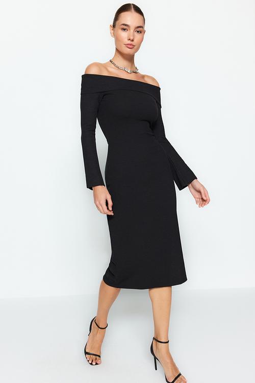 Midi Pencil Knit Dress - Black