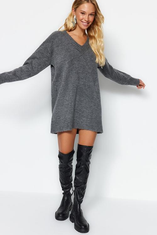 Mini Straight Cut Knitwear Dress - Grey