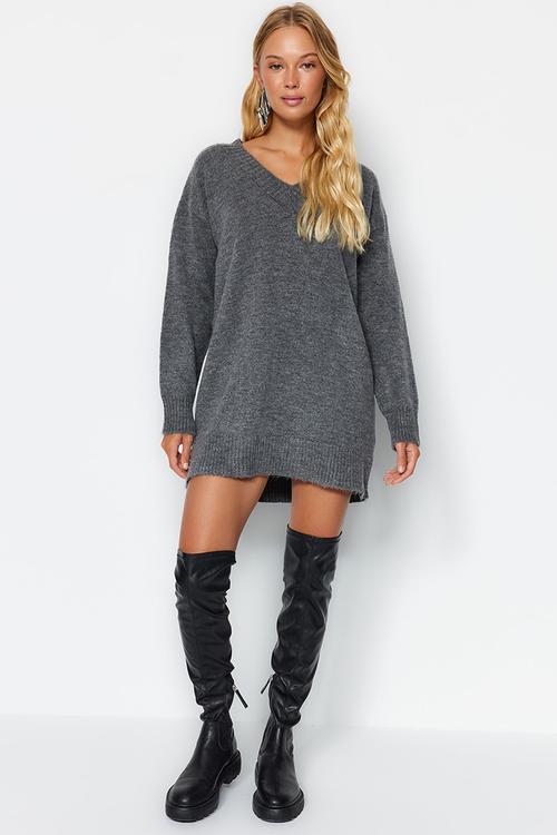 Mini Straight Cut Knitwear Dress - Grey