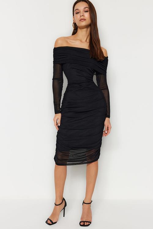 Klinky one shoulder ruched longline midi dress - emerald green