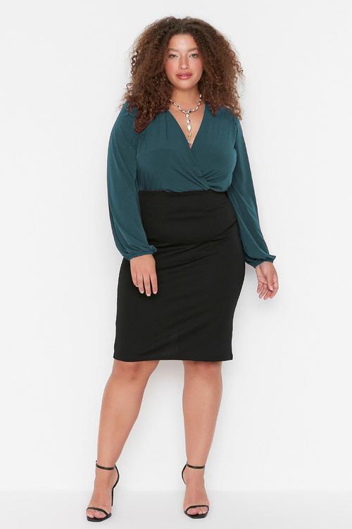 Plus size balloon sleeve blouse - green