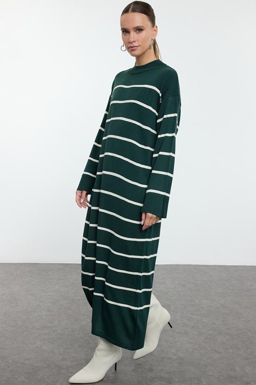 Maxi Aline Striped Knitwear Dress - Dark green