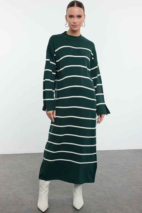 Maxi Aline Striped Knitwear Dress - Dark green