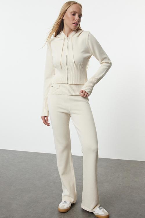 Special Thread Hooded Knitwear Bottom-Top Suit Set - Stone