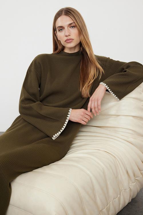Maxi Straight cut knitwear Dress - Khaki