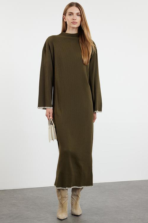 Maxi Straight cut knitwear Dress - Khaki