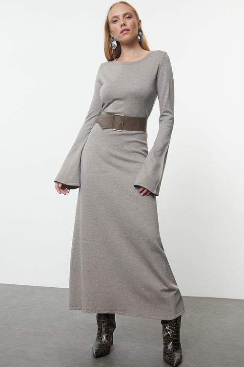 Midi Pencil Knitwear Dress - Dark Grey