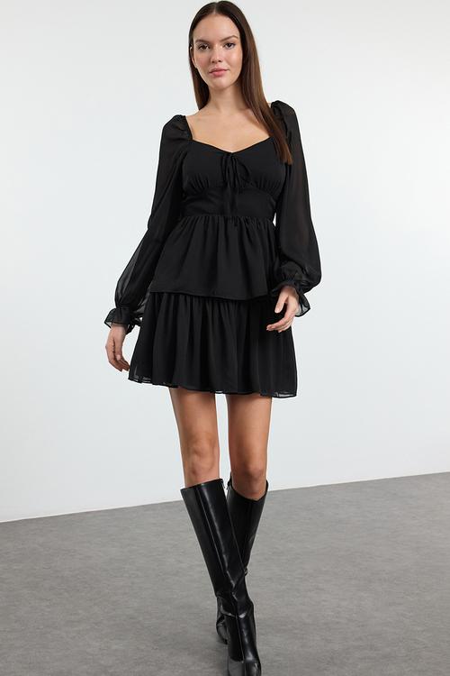 Mini Woven A line Dress - Black
