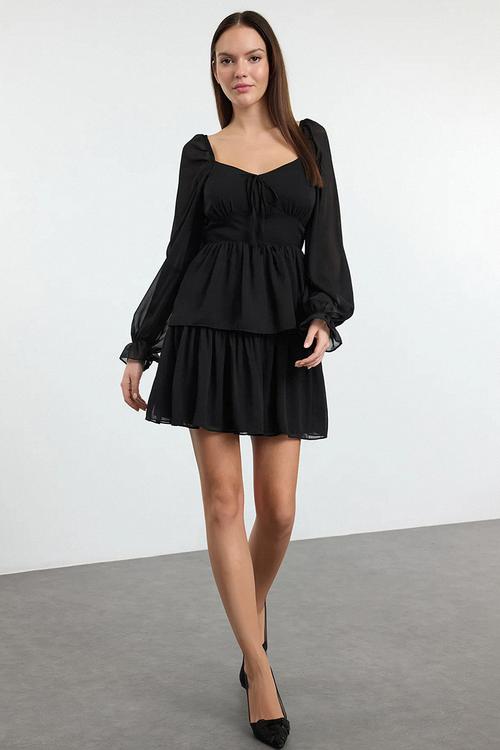 Mini Woven A line Dress - Black