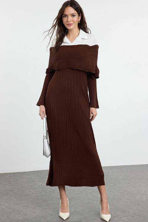 Maxi knit Drop Shoulder Dress - Brown