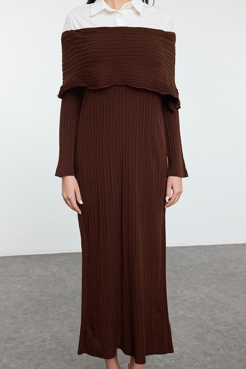 Maxi knit Drop Shoulder Dress - Brown