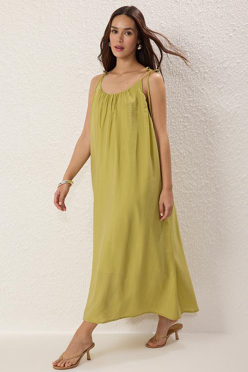 Maxi Drapey Woven Dress - Oil Green