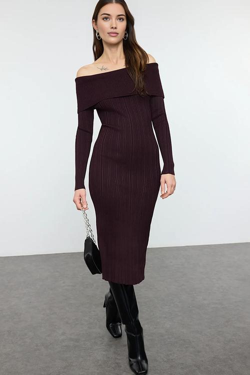 Midi Pencil Knitwear Dress - Plum