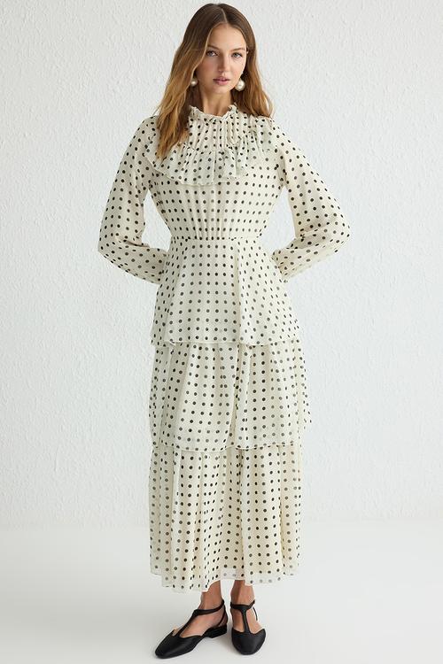 Maxi Polka Dot Woven Dress - Ecru