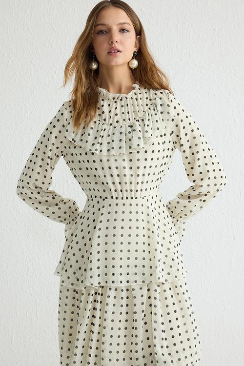 Maxi Polka Dot Woven Dress - Ecru
