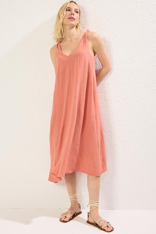 Midi Aline Woven Vee Relaxed Dress - Pink