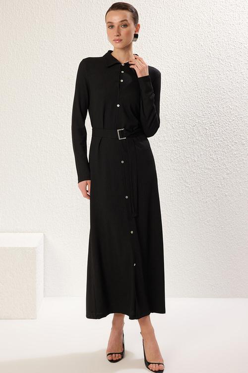 Maxi Woven Shirt Dress - Black