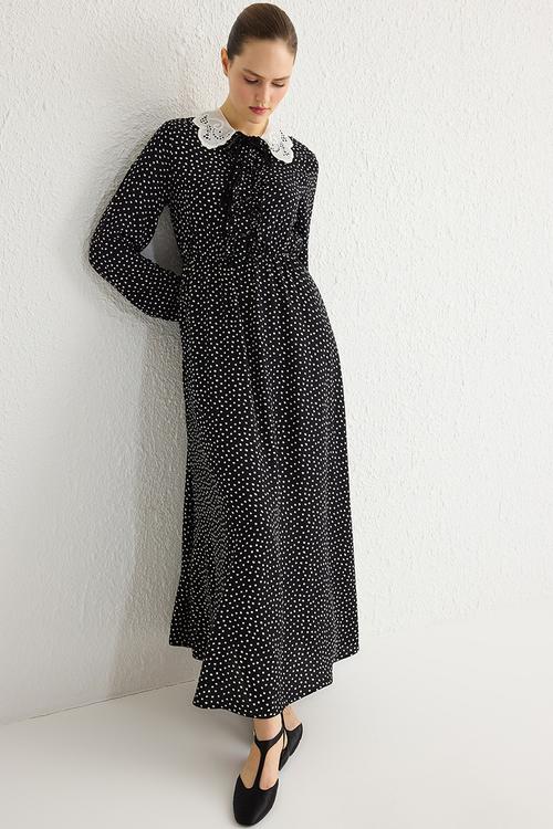 Maxi Woven PeterPan Collared Dress - Black