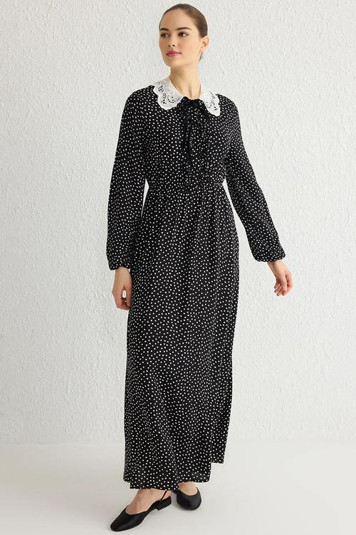 Maxi Woven PeterPan Collared Dress - Black