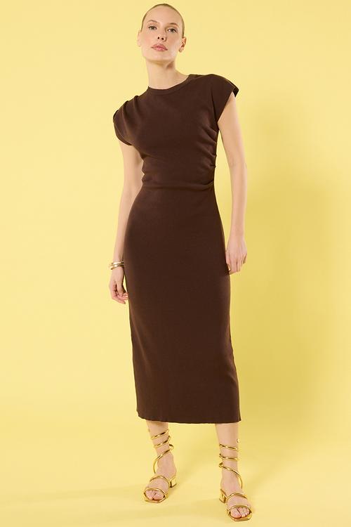 Midi Straight Cut Knit Dress - Brown